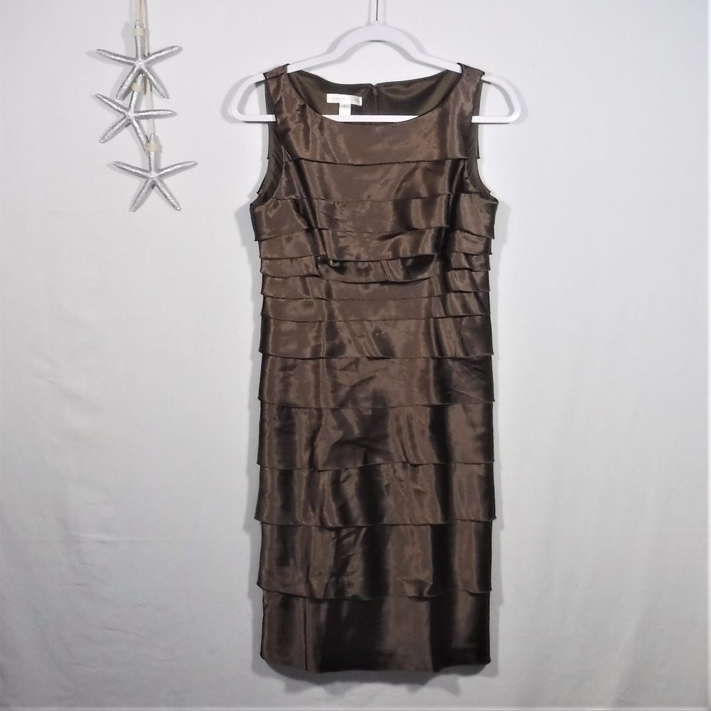 London Times Tiered Dress Size 6 Brown Sheath Formal Cocktail